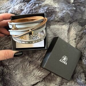 Azora Silver and Brown Leather Bracelet